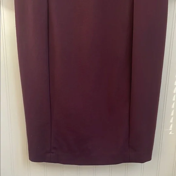 Talbots Ponte Knit 3/4 Sleeves Plum Burgundy Dress Cowl Neck Midi Stretch Size 8 - Picture 6 of 16